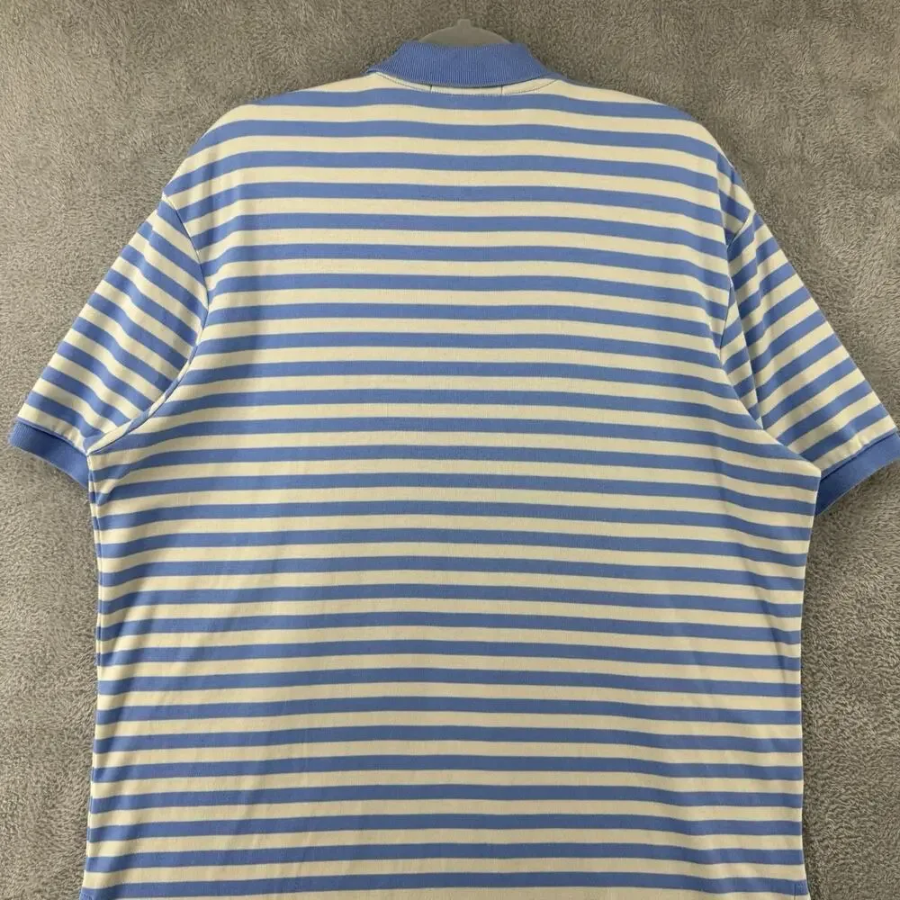 Polo Ralph Lauren Shirt Mens L Blue Striped Polo 1/4 Button Preppy Short Sleeve